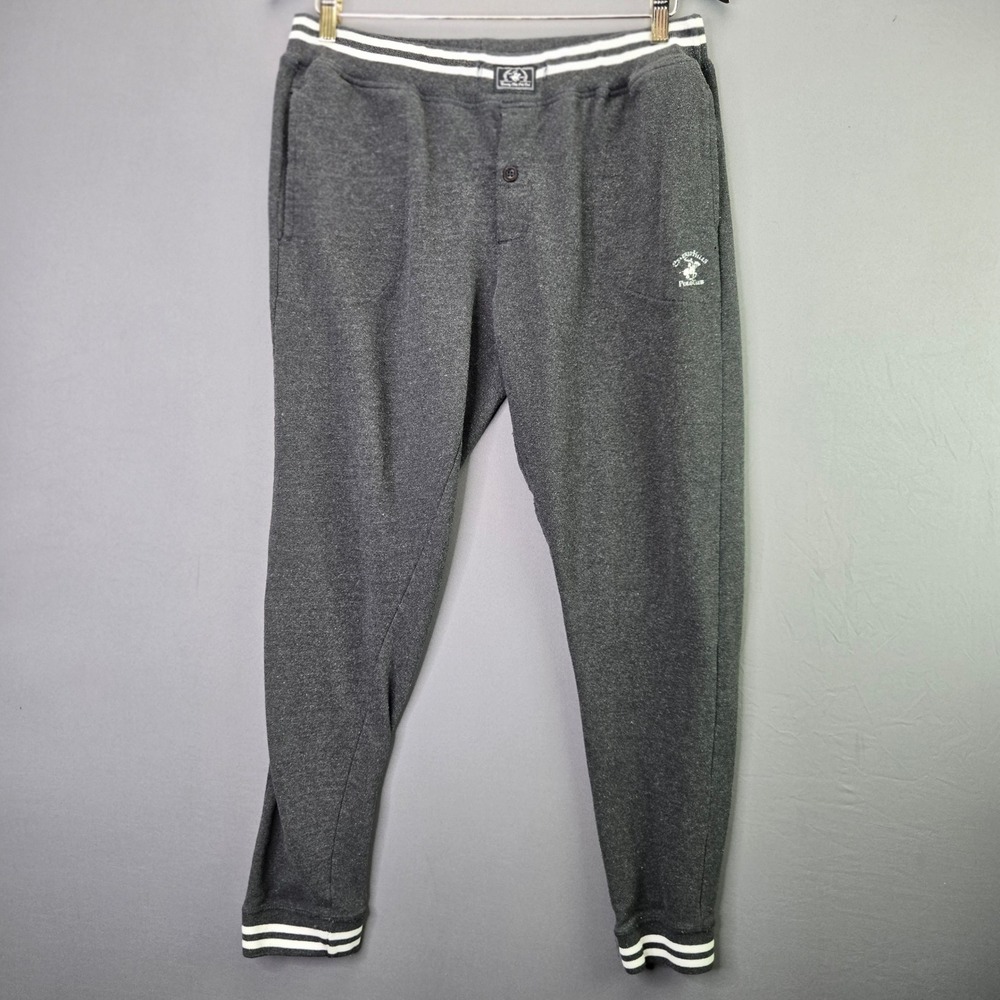 Beverly Hills Polo Club Jogger Sweatpants M Gray Striped Waist Lounge Pants 3643